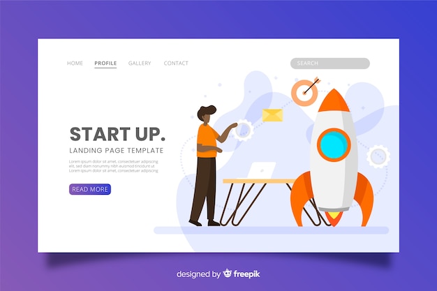 Startup landing page with rocket