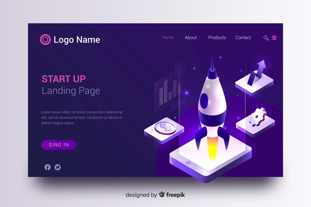 Startup landing page with rocket