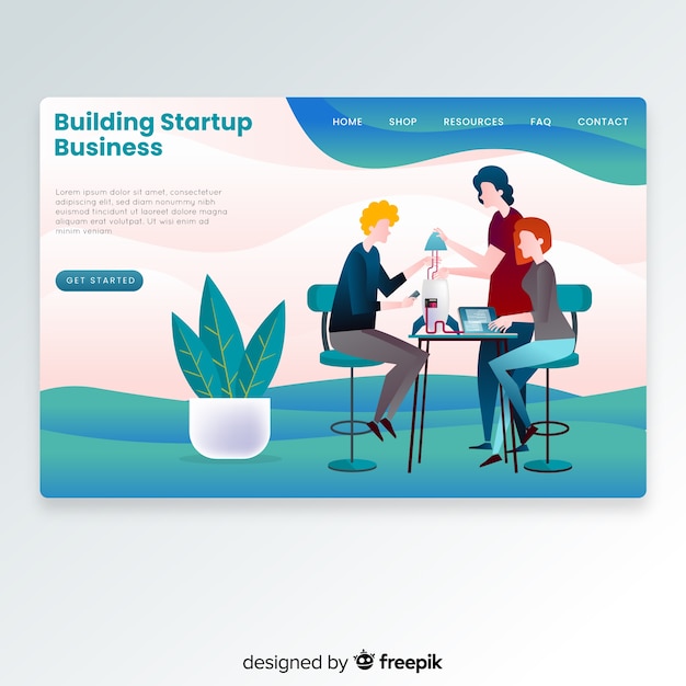 Free Vector startup landing page with a rocket