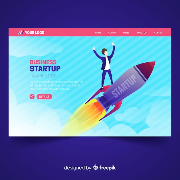 Free Vector startup landing page