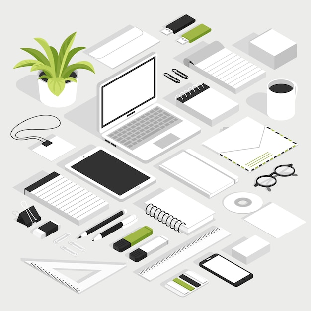 Free Vector stationary isometric white set