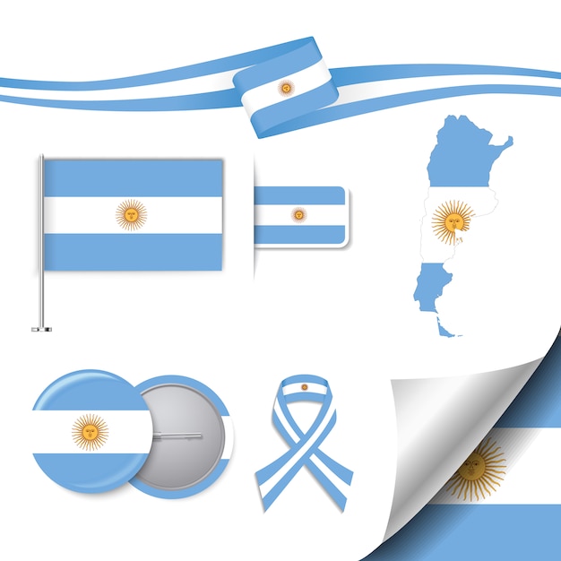 Free vector stationery elements collection with the flag of argentina design