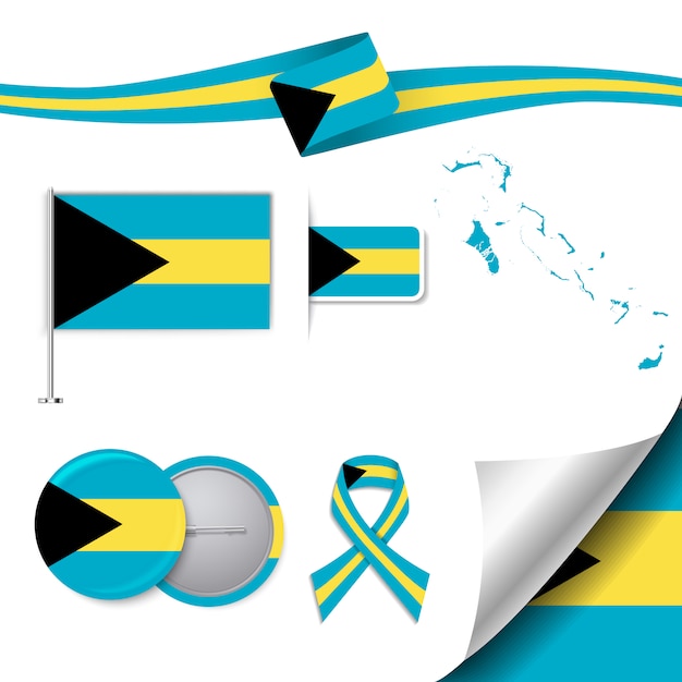 Free Vector stationery elements collection with the flag of bahamas design