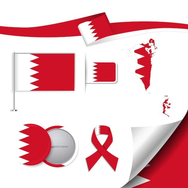 Free Vector stationery elements collection with the flag of bahrain design