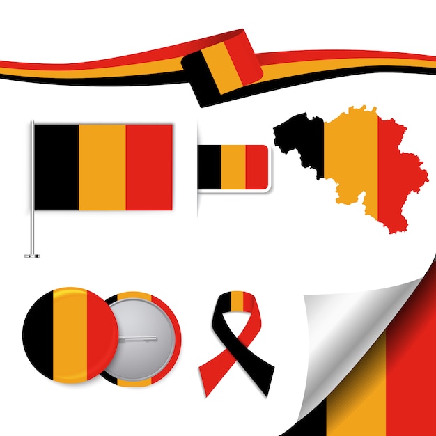 Stationery elements collection with the flag of belgium design