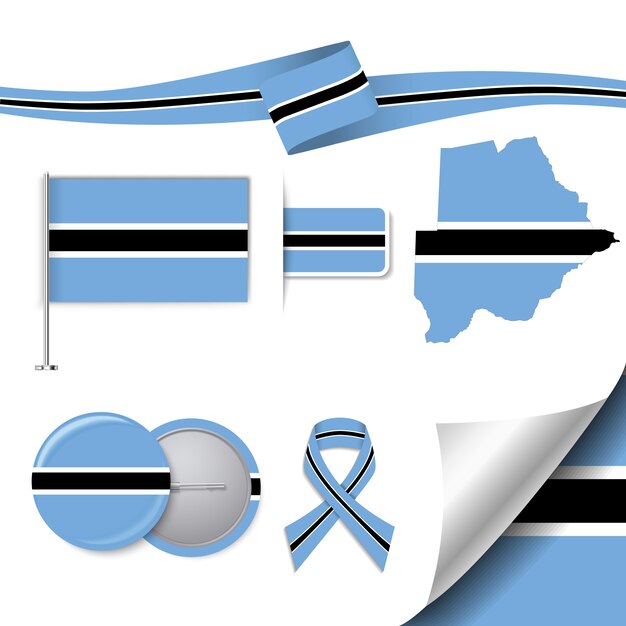 Stationery elements collection with the flag of botswana design