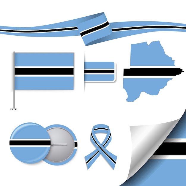 Stationery elements collection with the flag of botswana design