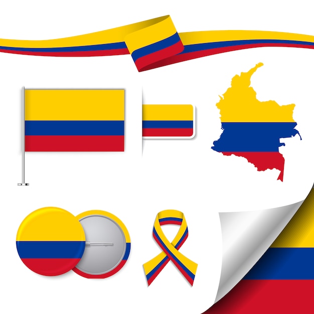 Free Vector stationery elements collection with the flag of colombia design