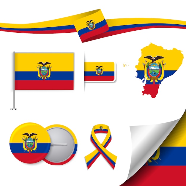 Stationery elements collection with the flag of ecuador design