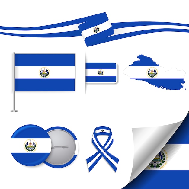 Stationery elements collection with the flag of el salvador design