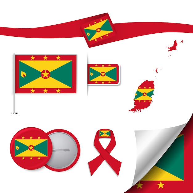 Free vector stationery elements collection with the flag of grenada design