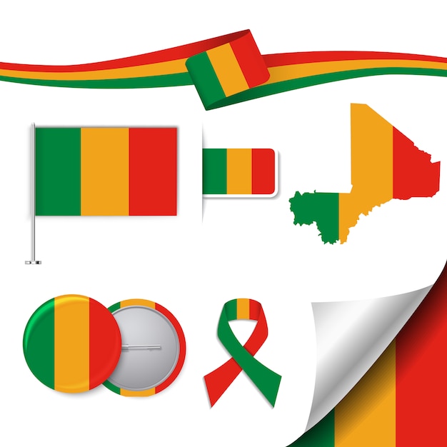 Stationery elements collection with the flag of mali design