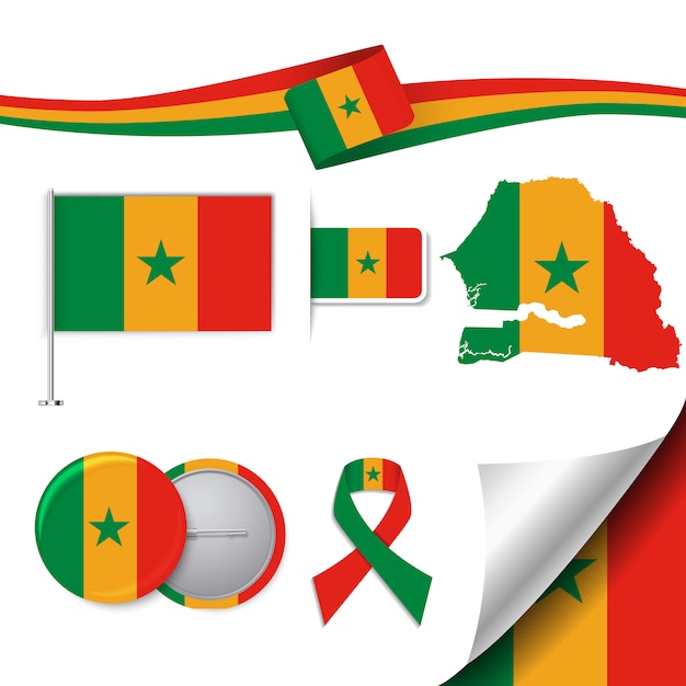 Free vector stationery elements collection with the flag of senegal design