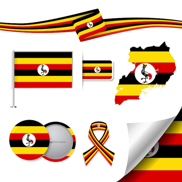 Free vector stationery elements collection with the flag of uganda design