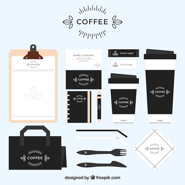 Free vector stationery set and accessories for coffee