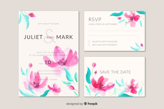 Stationery watercolor wedding template set