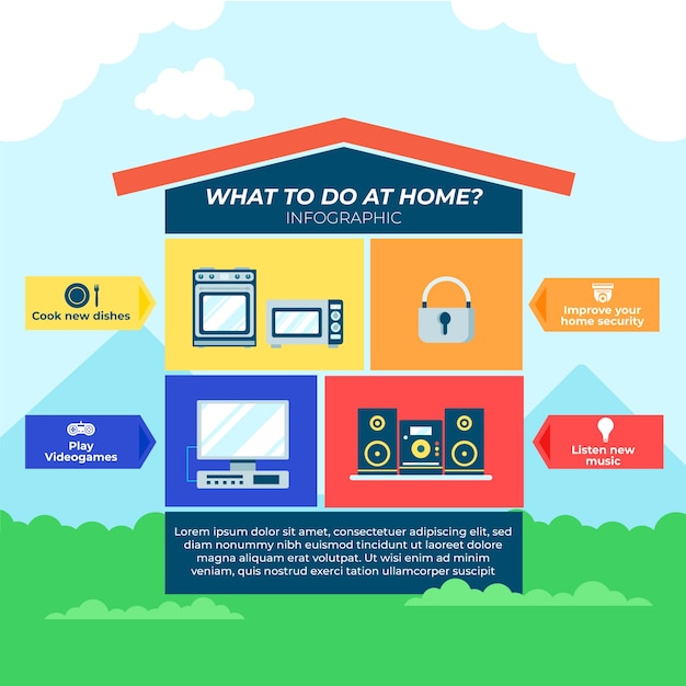 Stay at home infographic in flat design