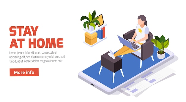 Free Vector stay home isometric banner