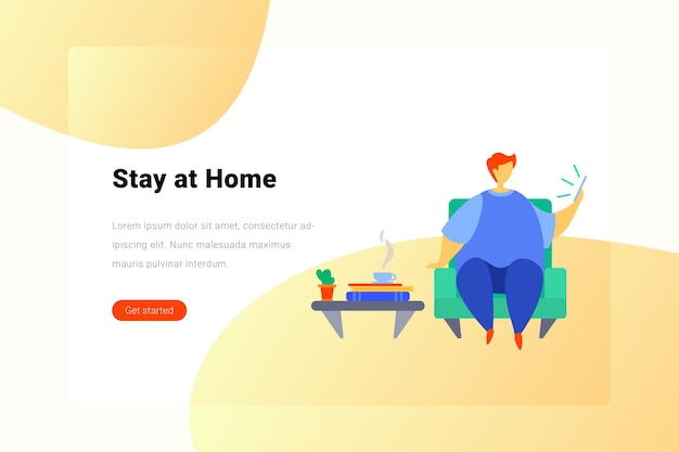 Stay Work at Home Coffee Pause Flat illustration concept