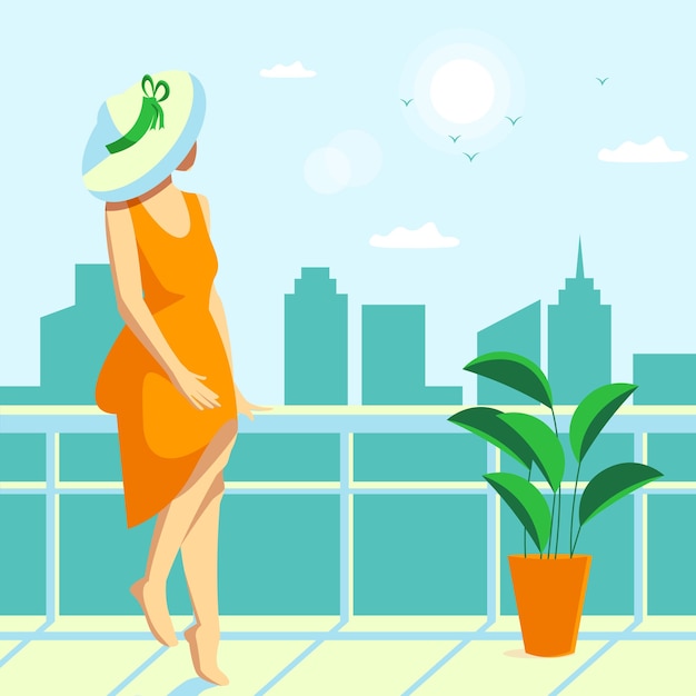 Free Vector staycation at home balcony illustration concept