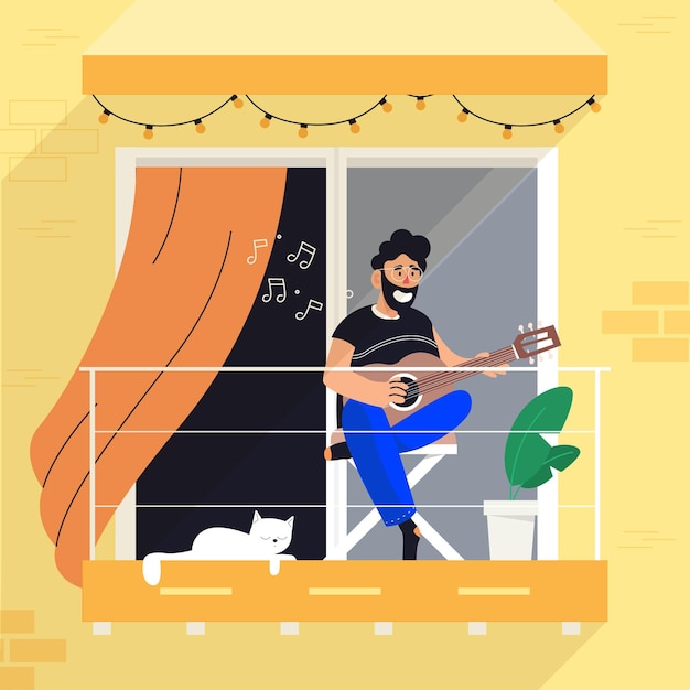 Free Vector staycation at home balcony