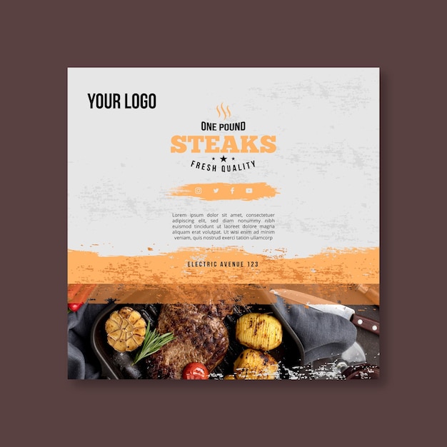 Steak and potatoes square flyer template