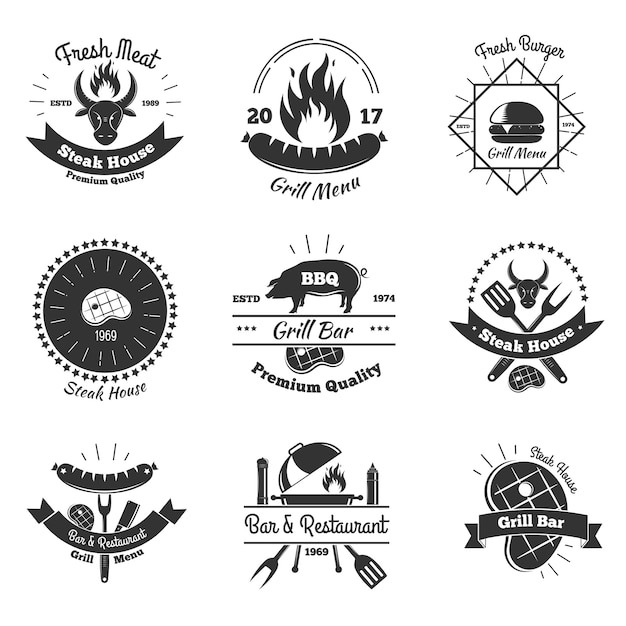 Free Vector steakhouse vintage emblems set