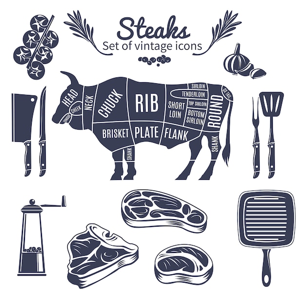 Free Vector steaks vintage style set