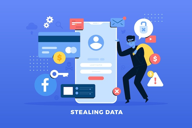 Free vector steal data concept with thief