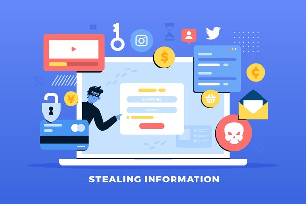 Steal data concept with thieves and laptop