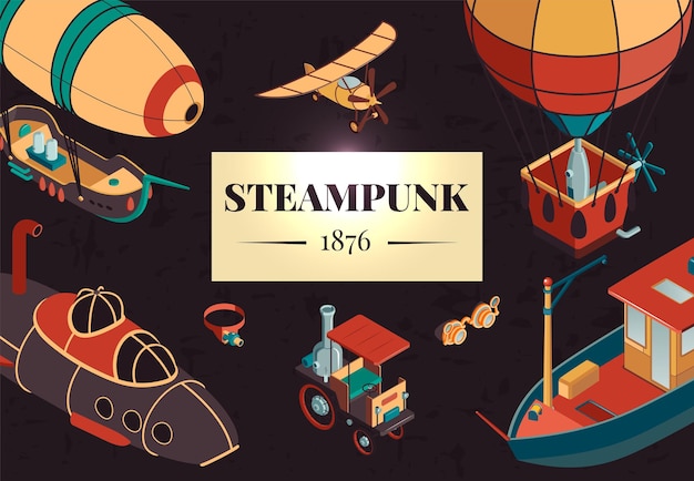 Free Vector steampunk horizontal illustration