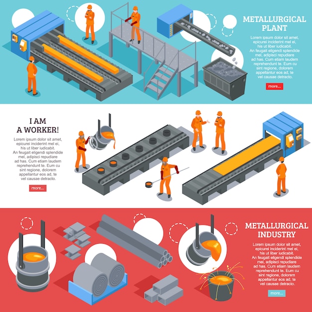 Free Vector steel industry isometric banners