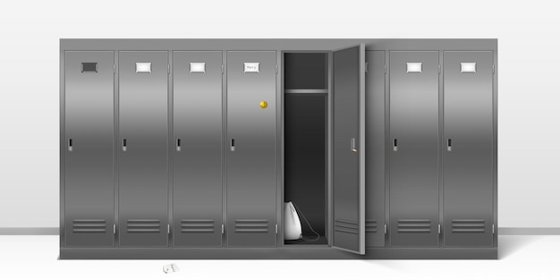 Free Vector steel lockers, school or gym changing room metal cabinets.