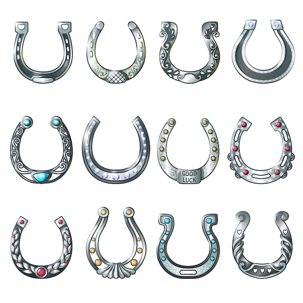 Free vector steel ornate horseshoes collection