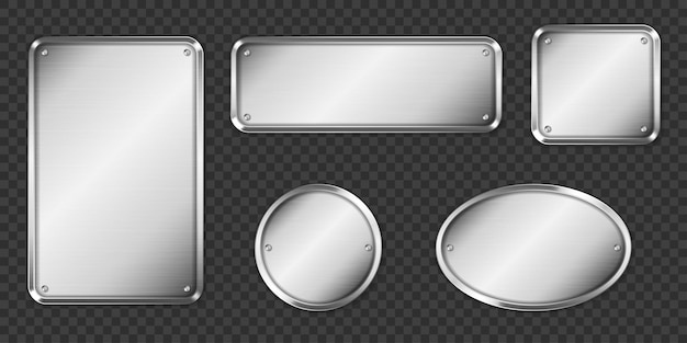 Free Vector steel or silver plates, name plaques empty mockup.