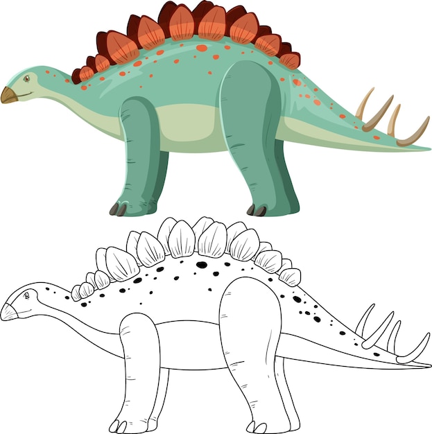 Stegosaurus dinosaur with its doodle outline on white background