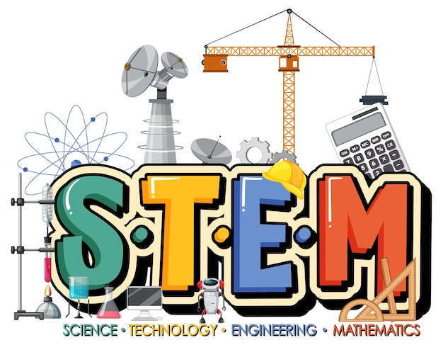 STEM education logo with icon ornament elements on white background