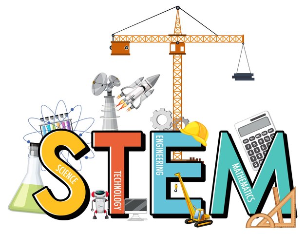 STEM education logo with icon ornament elements