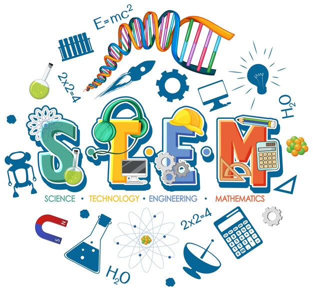 STEM education logo with icon ornament elements