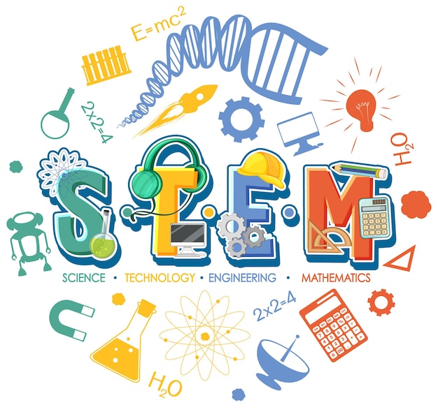 Free Vector stem education logo with icon ornament elements