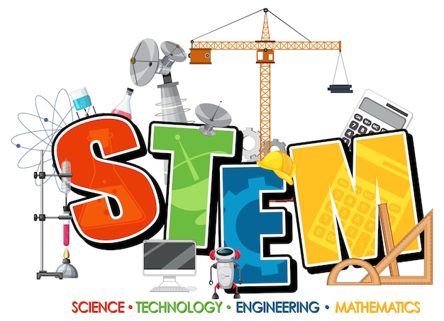 STEM education logo with science and technology objects