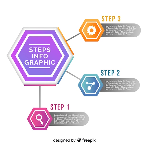 Steps infographic with hexagon shapes