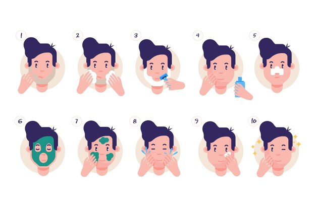 Steps of woman skincare routine