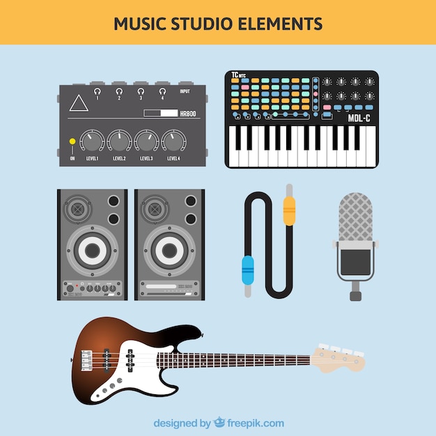 Free Vector stereo and musical instruments in flat design