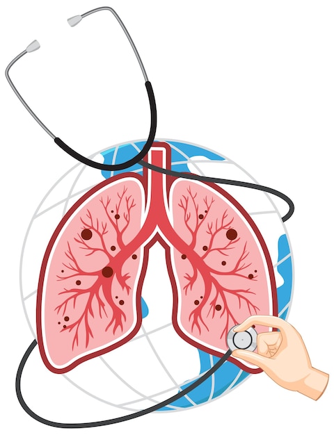 Free Vector stethoscope and lungs on earth globe