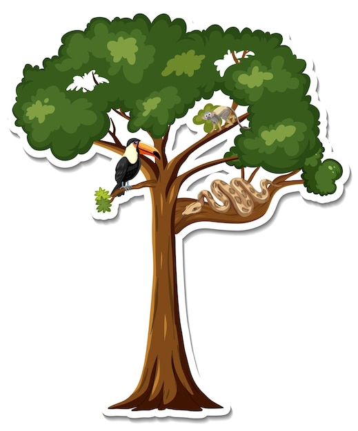 Free Vector a sticker of animals on a tree