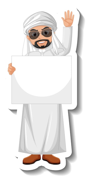 Free Vector sticker arab man holding blank board on white background