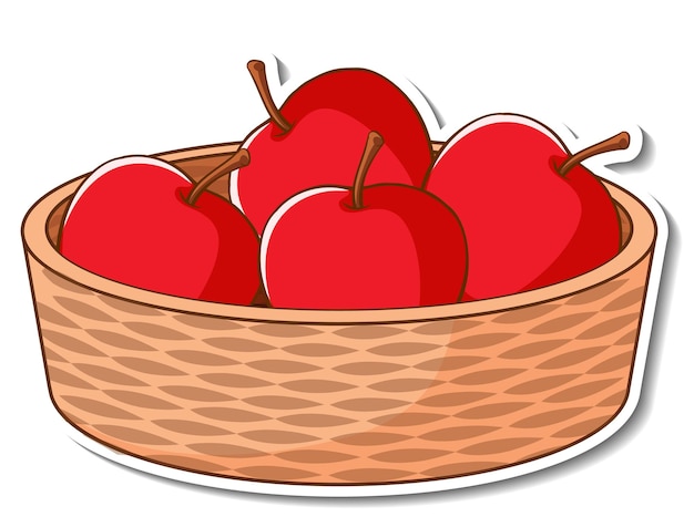 Free Vector sticker basket with many red apples