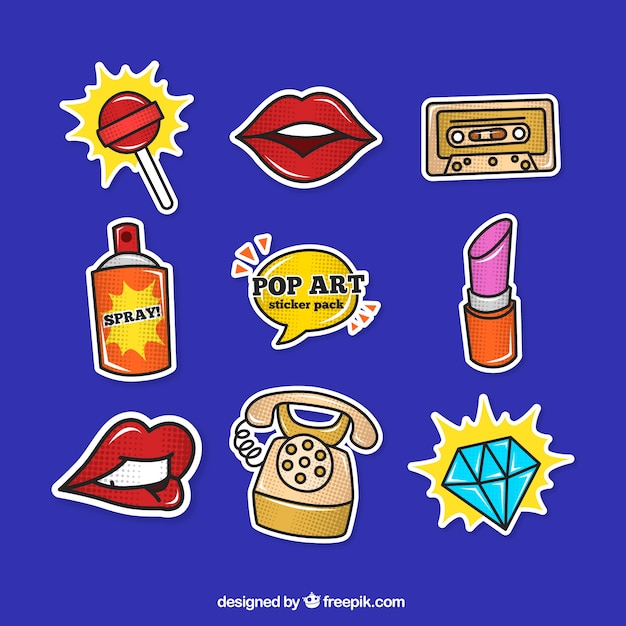 Free Vector sticker collection with pop art style