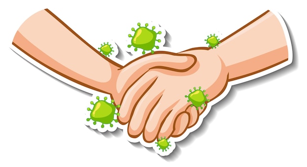 Sticker design of hands holding together with coronavirus sign